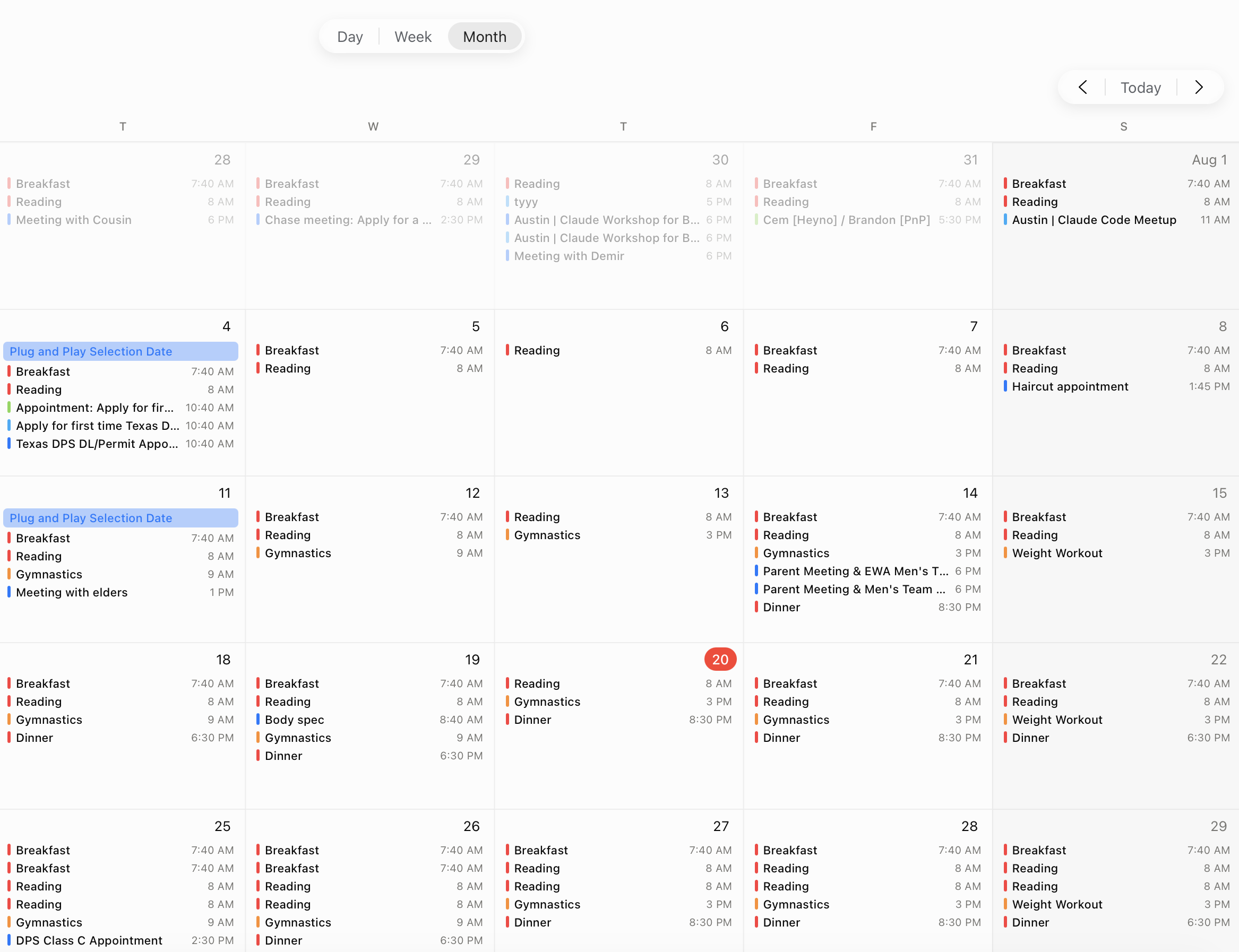 Heyno calendar month view