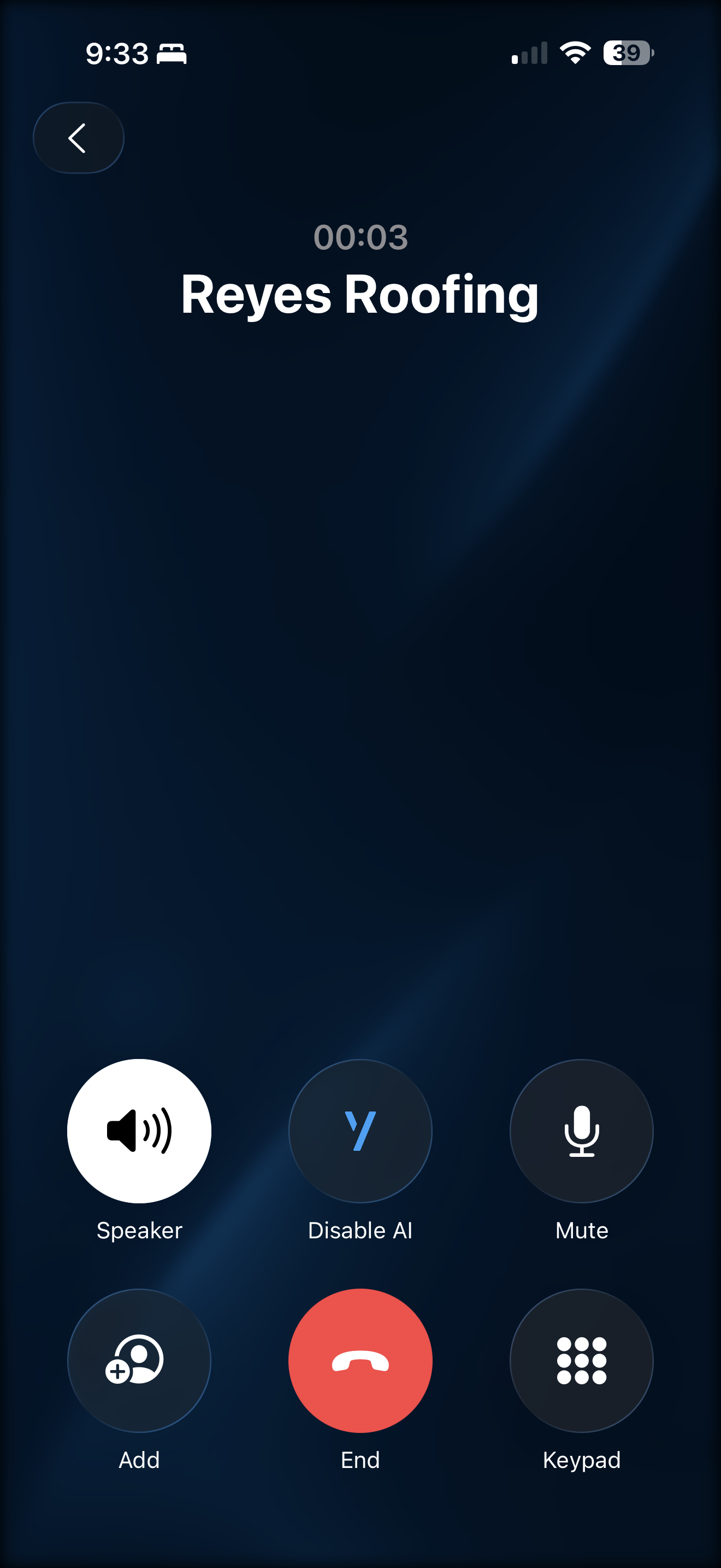 A live call with the assistant on it