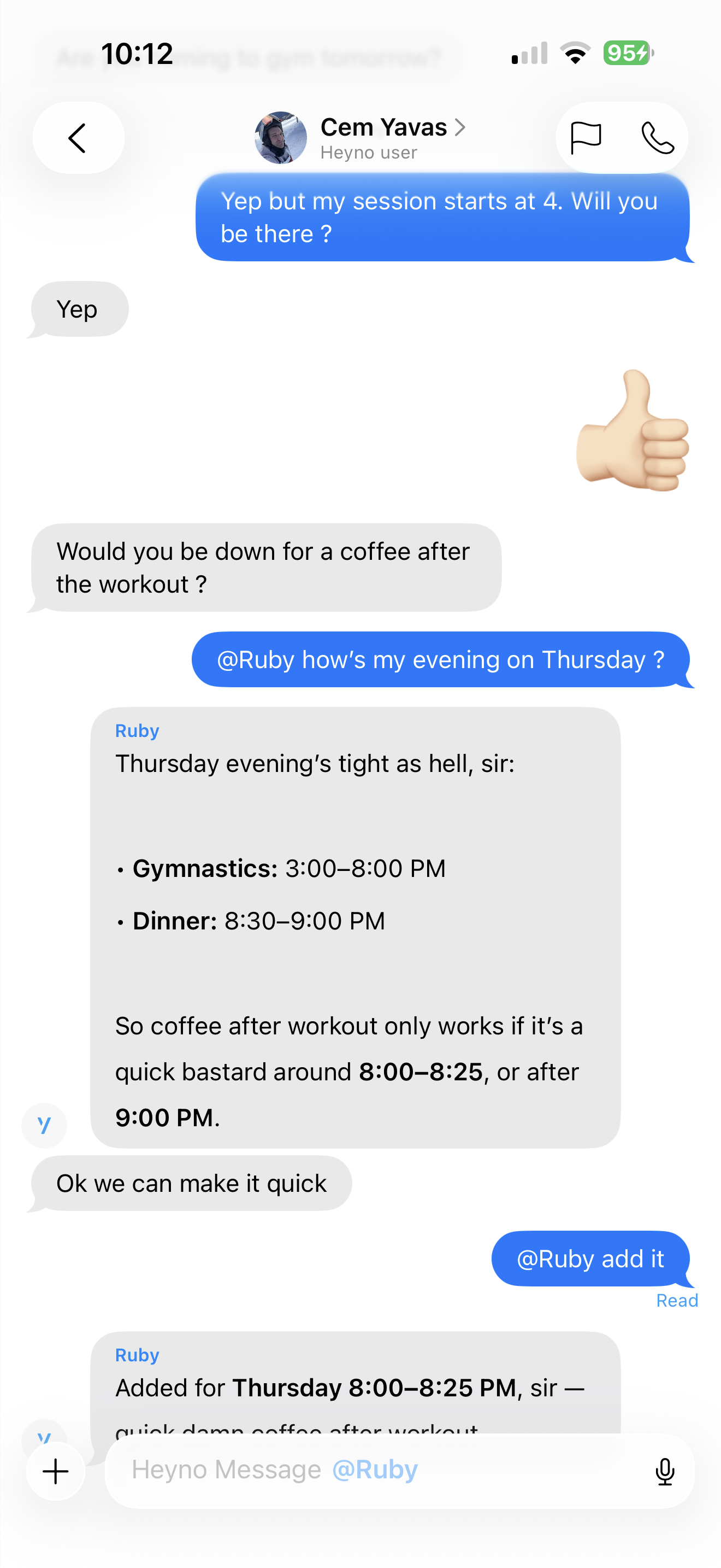A chat where Ruby answers with your calendar