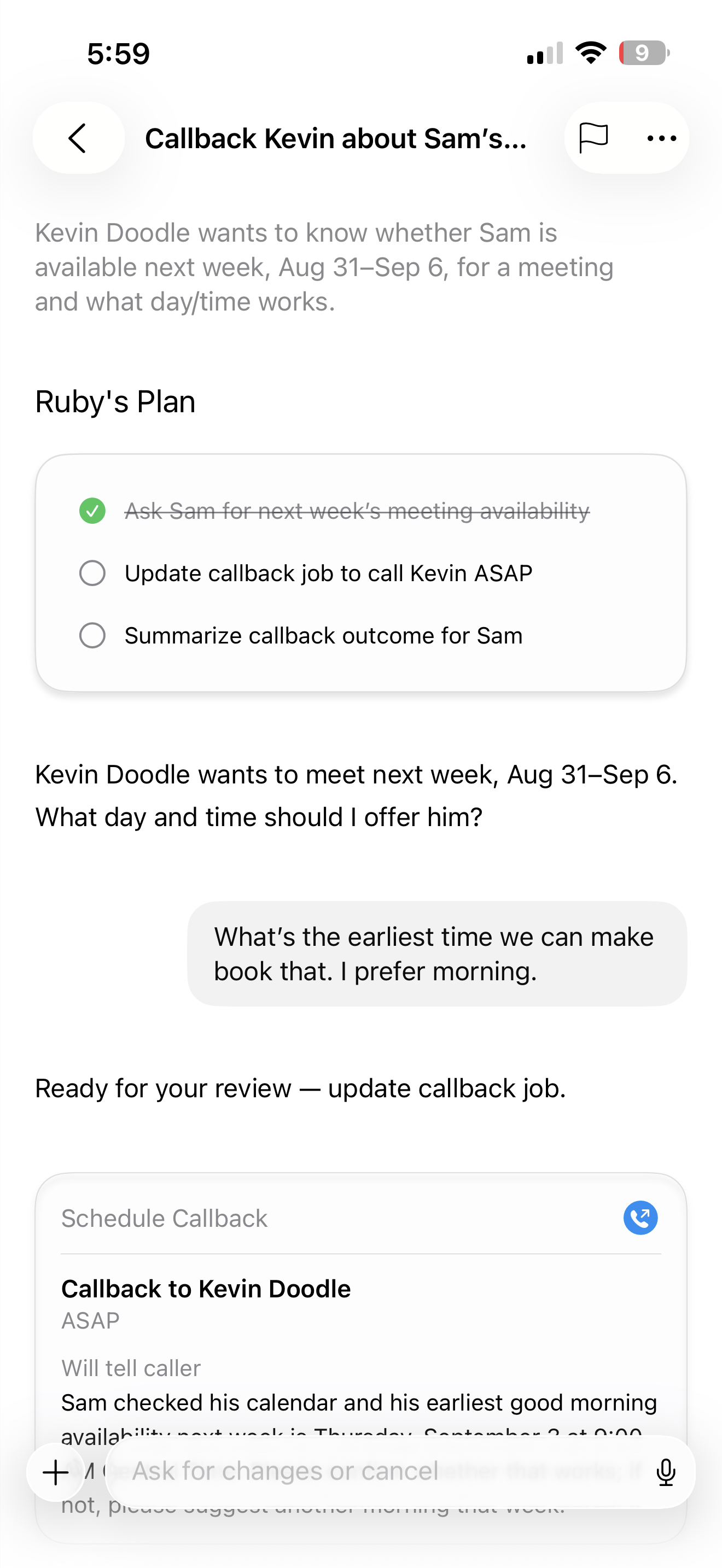A callback drafted for your review