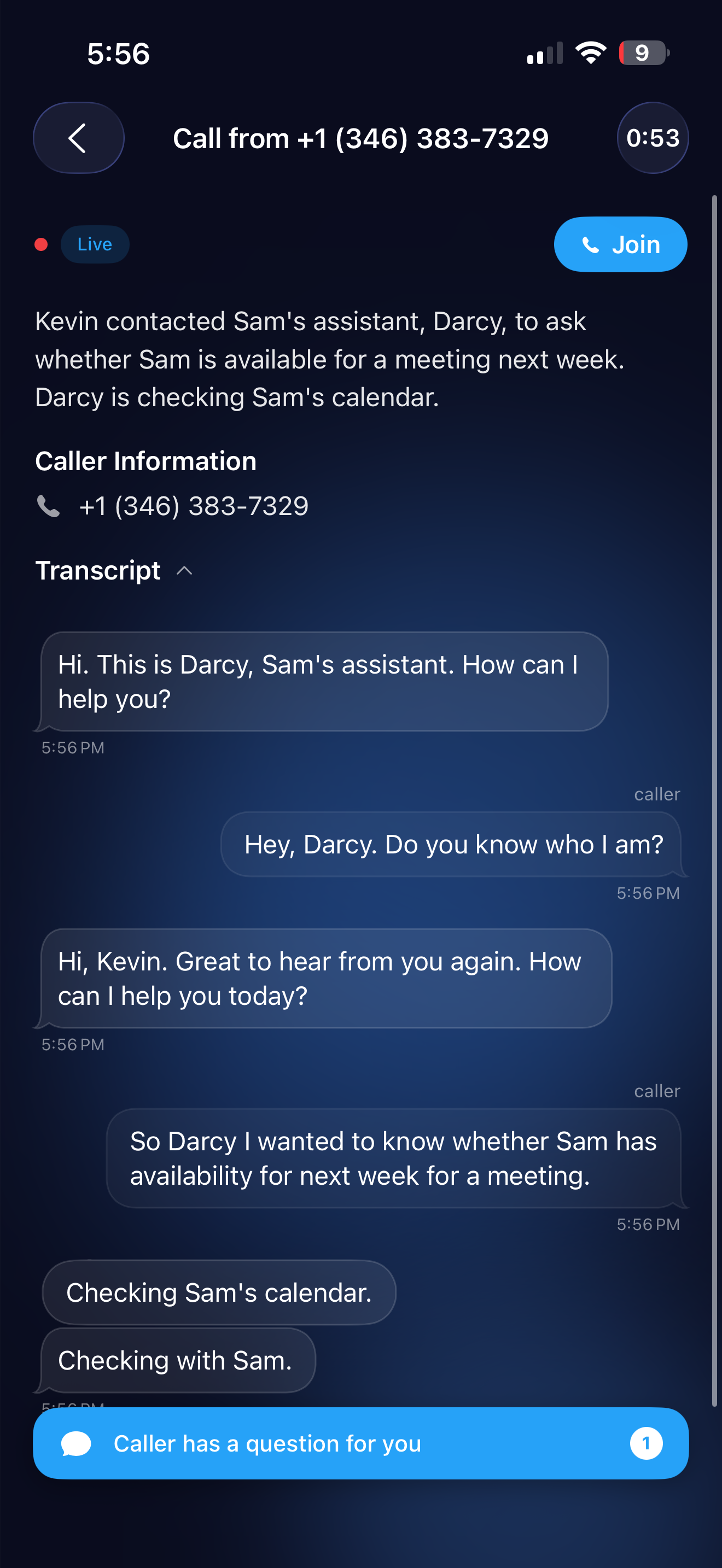 A live call with a Join button