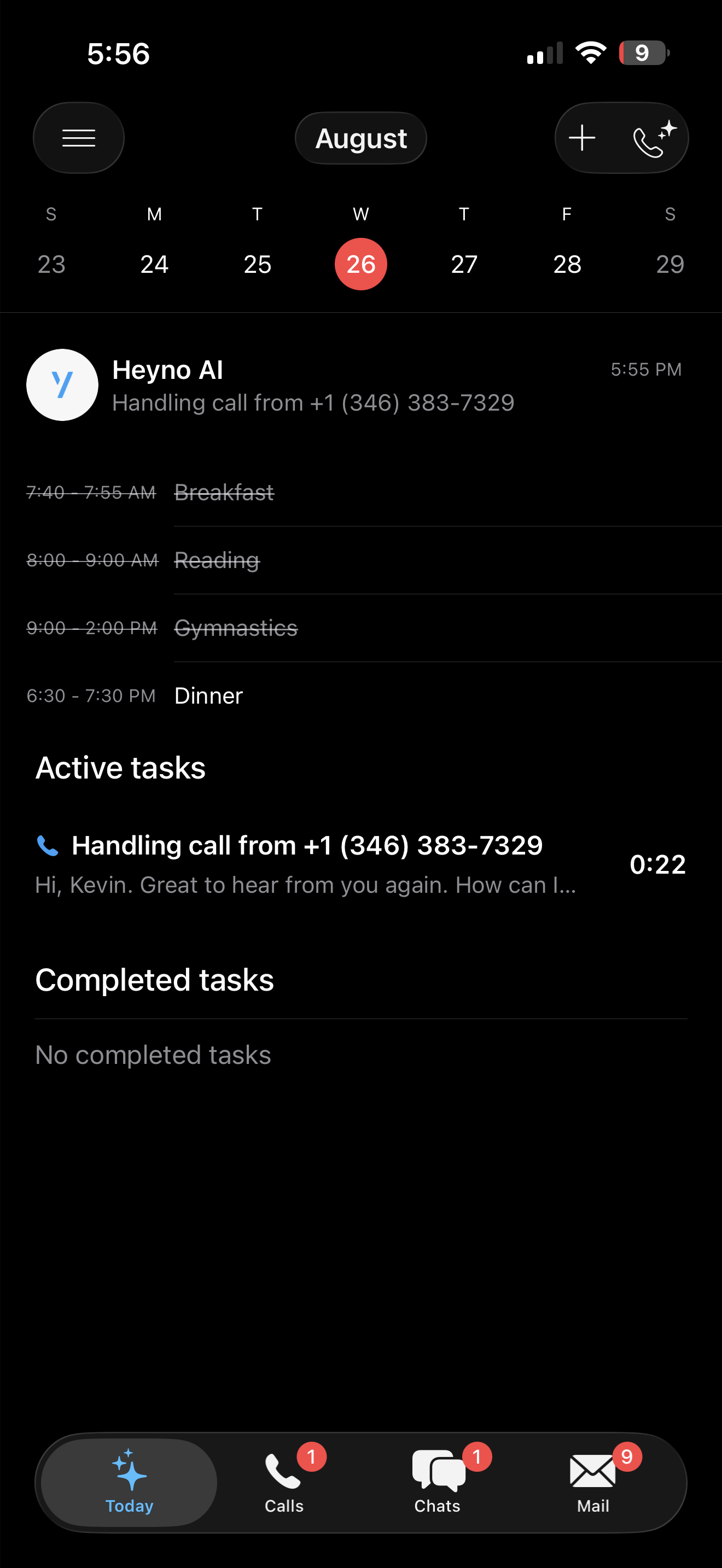 Heyno Frontdesk on iPhone, dark mode