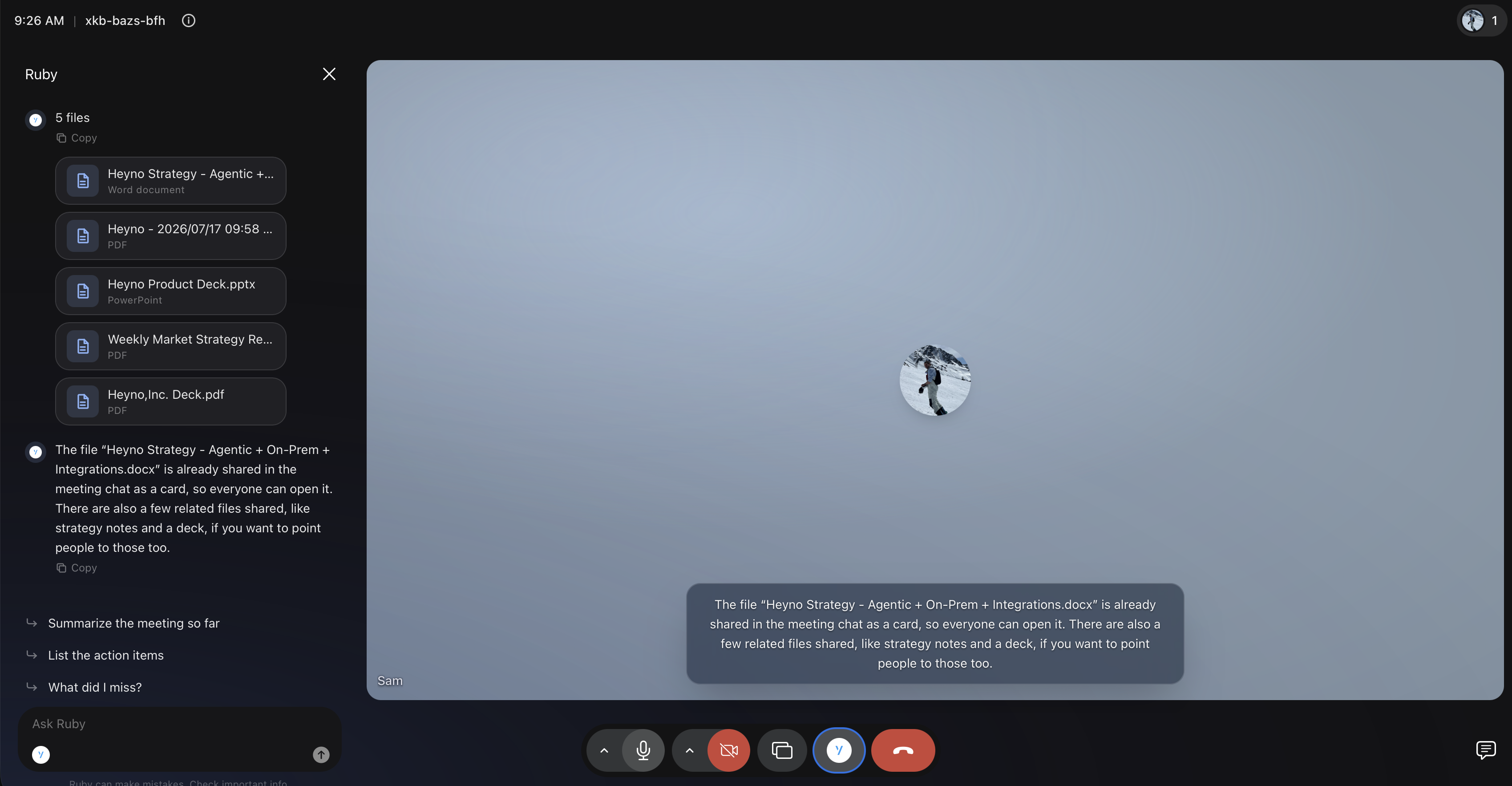 Asking Ruby for a file during a meeting, answered in the call