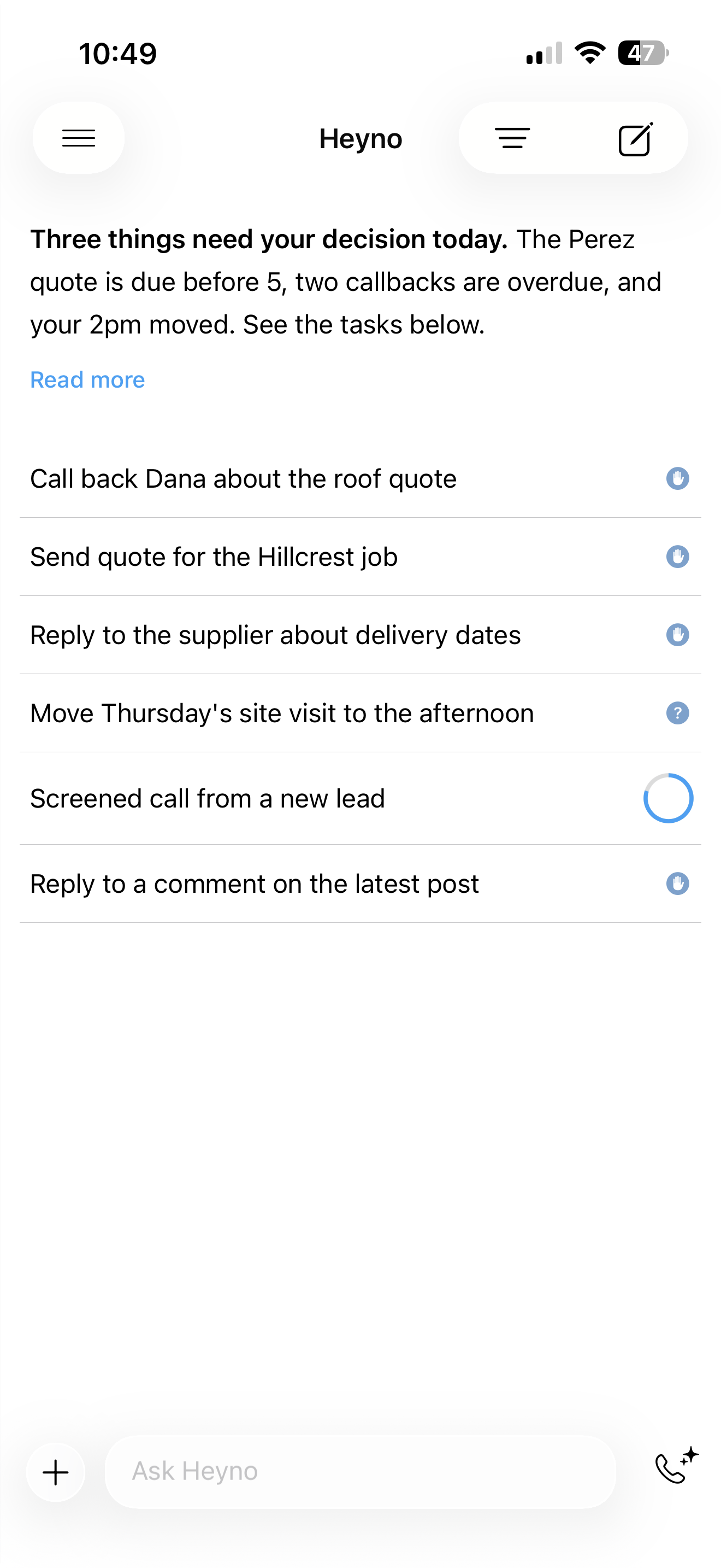 Heyno task list